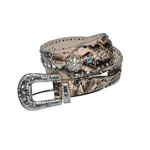 Angel Ranch Western Womens Belt Leather Iridescent Rhinestones sz M